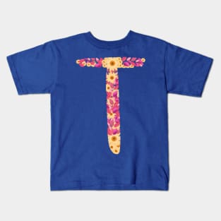 Letter T flowers alphabet colorful T Kids T-Shirt